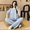 Pijama para Mujer Primavera y Verano 2026 Estilo Nuevo Dulce Estilo Princesa Floral Algodón Manga Corta Pantalón Largo Conjunto Casual para el Hogar