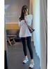 Camiseta de Manga Larga para Mujer al por Mayor Personalizada Primavera y Otoño Cuello Redondo Camiseta Básica de Longitud Media que Cubre la Cadera Ropa Exterior Leggings para Mujer