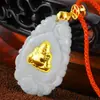Pie de jade incrustado en oro pie de oro incrustado jade natural grado A jade Guanyin Buda colgante de jade colgante para parejas de hombres y mujeres venta al por mayor