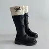 Botas de Caballero Retro Elegantes, Dulces y de Moda con Lazo y Tacón Grueso para Mujer en Otoño e Invierno con Diseño de Estilo Hada