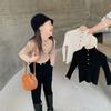[Stock Listo Suéteres para Niñas Otoño e Invierno 2025 Nuevo Estilo Coreano Estilo para Niños Negro Suave Ceroso Ajustado de Punto para Fondo