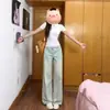 Pantalones vaqueros anchos lavables de cuatro estaciones para mujer, pantalones rectos de verano finos de cintura alta, pantalones largos para mujer petite