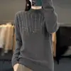 Indústria Pesada Strass Hot-fix Tamanho Plus Camada Base Top Suéter Feminino 2026 Outono/Inverno Nova Chegada Ajuste Solto Gola Meia-Alta Tricô Top Feminino