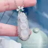 Colgante de Haba Mung de Jade Hielo de Alta Calidad con Incrustaciones Completas de Diamante, Collar de Haba de la Fortuna de Jade Hielo Blanco, Cadena para Clavícula, Joyería de Estilo Nacional Chino Nuevo