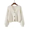 Suéter de tricô trançado com gola V novo para outono e inverno, jaqueta de corte solto para mulheres petites, cardigã de tricô casual estilo japonês, moderno