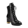 Botas de Montar con Cordones de Encaje Transfronterizas Talla 34-43 Botas de Cuero Versátiles para Mujer de Otoño e Invierno Punta Redonda Tacón Alto Corte Bajo Talla Grande Botas para Mujer
