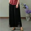 Calças femininas estilosas de algodão e linho de perna larga, lindas calças de verão para senhoras, corte solto estilo chinês e étnico