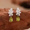 Pendientes de Piedras Preciosas Olivina Granate Topacio Diopsida Amatrina Natural con Forma de Hoja, Moda Europea y Americana