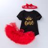 Roupas de verão infantis novas transfronteiriças roupas para o Dia das Mães roupas de princesa estilo letra impressa ha roupas conjunto de saia tutu vermelha