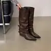 Botas Altas Chica Picante para Mujer Punta Fina Tacón Grueso Hebilla Hasta la Rodilla Botas Largas 2026 Otoño/Invierno Nuevo Estilo Callejero Botas para Pantalón