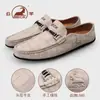 Zapatos casuales para hombre de piel de vaca de primera capa marca Ram, suela suave, antideslizantes, transpirables, mocasines slip-on de cuero genuino para hombre