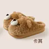 Pantufas fofas de pelúcia de urso femininas para outono e inverno, pantufas quentes para casa internas para casais, pantufas de algodão de pelúcia de desenho animado espessadas