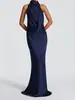 Vestido Ajustado de Color Sólido Simple de Alta Gama Estilo Ins con Escote Halter Espalda Descubierta Largo Estilo Socialité 2025 Nuevo Transfronterizo