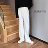 Calça de terno reta, caimento solto e limpo, cor sólida, para homens, design minimalista americano, moderna, para o dia a dia, calça de terno solta