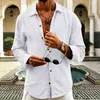 Camisa de lino para hombre de manga larga transfronteriza, camisa de verano fina transpirable con cuello, corte holgado, top blanco casual para vacaciones