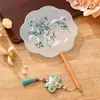 Leque infantil bordado frente e verso estilo tradicional, leque de dança de verão com borlas, leque para traje antigo feminino Hanfu cheongsam