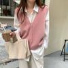 Início do Outono Novo Estilo Japonês Estilo Empilhado Colete Tricotado para Mulheres 2025 Fino Roupa Exterior Decote V Cor Pura Colete Suéter