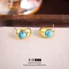 Pendientes Turquesa Aguja de Plata en Forma de C, Pequeños y Delicados, Pendientes Geométricos Vintage de Alta Gama, Joyería para Orejas de Textura Simple Europea y Americana