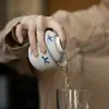 Cuenco de cerámica con tapa de orquídea de agua otoñal pintado a mano de barro de jade Moji, juego de té de kung fu, cuenco de té azul y blanco para el hogar, cuenco de tapa simple