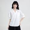Verano 2025 Nuevo Coreano Commuter Blanco Sentido del Diseño Cuello en V Ropa para Entrevista Manga Corta Elegante Suéter para Mujer
