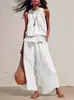Conjunto Casual de Dos Piezas de Algodón y Lino de Verano Nuevo Transfronterizo Europeo y Americano para Mujer, Conjunto de Pantalones Anchos sin Mangas con Volantes, en Stock