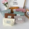 Nueva Bolsa de Cosméticos de Lona Pequeña Fresca de Pana con Gran Capacidad Portátil de Color Sólido Almacenamiento Simple Neceser Cosmético