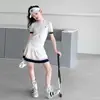 Conjunto de Tricô Casual de Gola Redonda e Manga Curta Estilo Coreano College com Saia Curta para Meninas Tendência Verão 2026