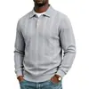 Moletom casual masculino com gola polo, três botões, cor sólida, textura, novo para outono e inverno, europeu e americano, Amazon