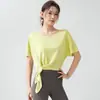 Nova camiseta esportiva feminina solta de manga curta com fenda, camisa leve de secagem rápida para corrida, treino, fitness, Pilates, yoga