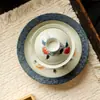 Gaiwan de Cerâmica Estilo Antigo Pintado à Mão com Esmalte Caramelo e Design de Pêssego Índigo para Uso Doméstico, Adequado para Chá Kung Fu e Preparo de Chá