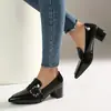 Sapatos de Salto Médio Bloco com Bico Fino e Fivela Quadrada de Strass, Novo Estilo, Sapatos Femininos Europeus e Americanos, Tamanhos 32-45, Sapatos de Exportação Amazon