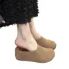 Pantuflas de media caña de malla con punta cerrada para mujer, para uso exterior en verano, nuevo estilo de nicho 2026, aumento interno de altura, sandalias transpirables de estilo retro francés