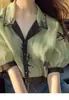 Nueva camisa floral de gasa de manga corta verde estilo chino para mujer verano 2024 nueva blusa pequeña elegante dulce y picante