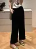 Calça Cropped de Acetato e Veludo Luxuosa 2026 Outono Novo Estilo Chinês Super Estilosa Cintura Alta Emagrecedora Perna Reta