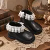Botines Cortos de Moda para Niñas con Adorno de Encaje y Moño Estilo Princesa 2026 Otoño Nuevos Casuales Versátiles Suela Suave Botines de Moda