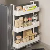 Estante de Almacenamiento para Cocina para el Lado del Refrigerador, Estante de Pared sin Taladro para Film Plástico y Condimentos, Organizador en Capas