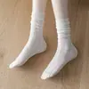 Meias de Renda com Pelúcia para Mulheres Verão Ultra Finas com Recorte Respiráveis Meias Brancas Listradas para Panturrilha Meias de Comprimento Médio Femininas