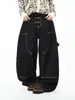 Diseño original de hebilla de avión cool estilo americano, costuras visibles, pantalones vaqueros anchos de corte holgado para hombre y mujer, pantalones largos de mezclilla cruda de moda