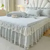 Estilo Princesa Algodón Puro Falda de Cama Estilo Colcha Pieza Única Cama de 1.8m Cubierta de Cama con Borde de Encaje Antideslizante 2m Primavera Verano Falda de Cama 100% Algodón