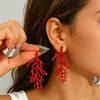 Brincos Femininos Estilo Oceano Europeu e Americano Personalidade Design de Coral Vermelho Brincos de Tarraxa Versátil Acessórios de Brinco com Toque de Luxo Venda por Atacado