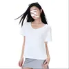 Camiseta Lisa de Manga Curta com Gola U Ampla e Ombros Retos para Mulheres, Top Interno Branco Soltinho com Decote Amplo, Roupas Estilosas para o Início da Primavera