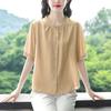 Camisa de Algodão e Linho de Manga Curta Bordada de Alta Qualidade para Mulheres 2025 Verão Novo Estilo Luxo Acessível Elegante Top de Linho para Mães Camisa Pequena