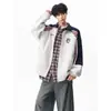 Nueva sudadera cárdigan de rayas y bloques de color con cuello alto, estilo universitario moderno para hombre, holgada y casual, chaqueta deportiva versátil