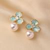 Pendientes Pequeños de Perla Fresca Pendientes de Flor de Diamante Retro Francés Elegante Elegante Moda Esmalte Glaseado Joyería para la Oreja