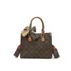Pañuelo de Seda Estampado Retro con Lazo Bolso Tote Bolso de Mano para Mujer Hombro Mensajero Correa de Hombro Desmontable Gran Capacidad para Viajar