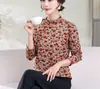 Camisas de Base de Outono para Mães de Meia-Idade e Idosas, Camisetas, Tamanho Grande Feminino, Soltas, Cobrindo a Barriga, Tops Elegantes Estampados de Manga Longa com Gola de Renda