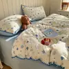 Conjunto de cama de quatro peças em gaze em camadas, grau A para mães e bebês, conjunto de três peças de algodão para dormitório estudantil, capa de edredom, lençol, lençol com elástico, lençol de cima
