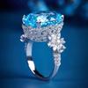 Anillo de Diamante Champagne Brillante Elegante de Lujo Ligero Nicho Exquisito con Topacio Azul Santa María de 12 Quilates Anillo para Mujer