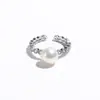 Anel de Pérola de Água Doce Natural Diamante Cintilante Anel de Pérola Zhuji Anel Aberto para Dedo Feminino Ins Nicho Luxo Leve Anel