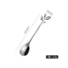 Cuchara y Tenedor Creativos de Acero Inoxidable de Alto Valor Hoja Cuchara para Remover Simple Nórdica Tenedor para Postre y Fruta Mango Largo Cuchara y Tenedor para Café